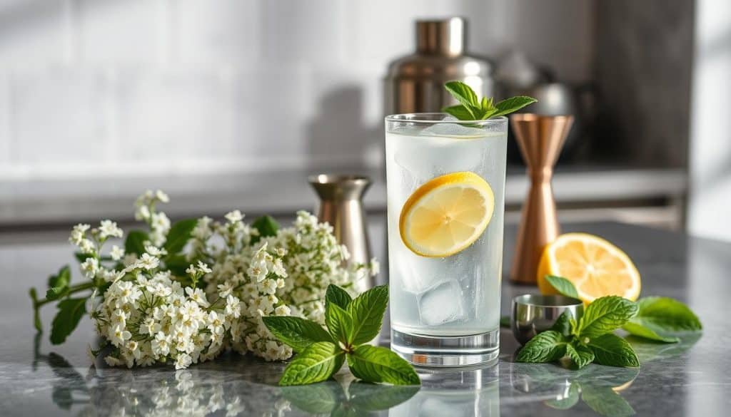 Elderflower Spritz Mocktail preparation