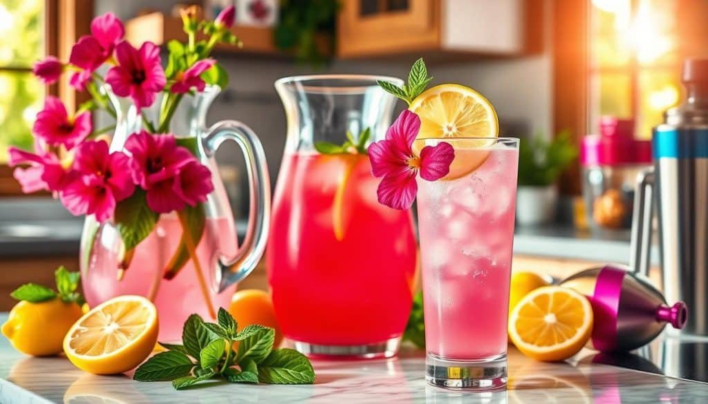 Hibiscus Pink Lemonade Mocktail Preparation