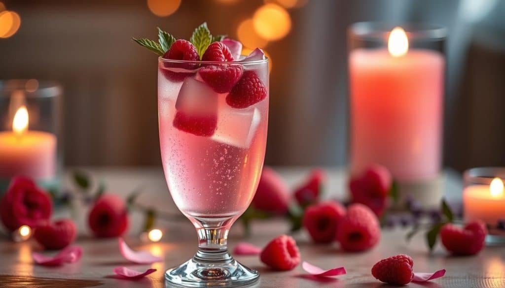 Valentine's Day Drink Raspberry Rose Spritz Mocktail