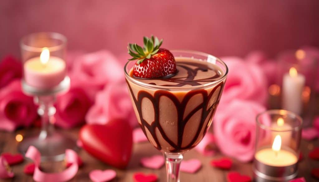 Valentine's Day drinks featuring a Chocolate-Covered Strawberry Mocktail