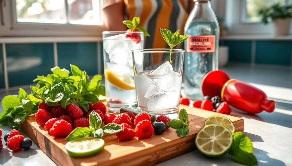 Berry Mint Spritz Mocktail preparation