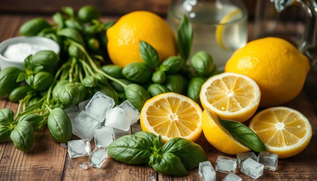 Fresh Ingredients for Basil Lemonade Mocktail