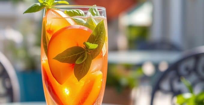 Sparkling Peach Basil Mocktail