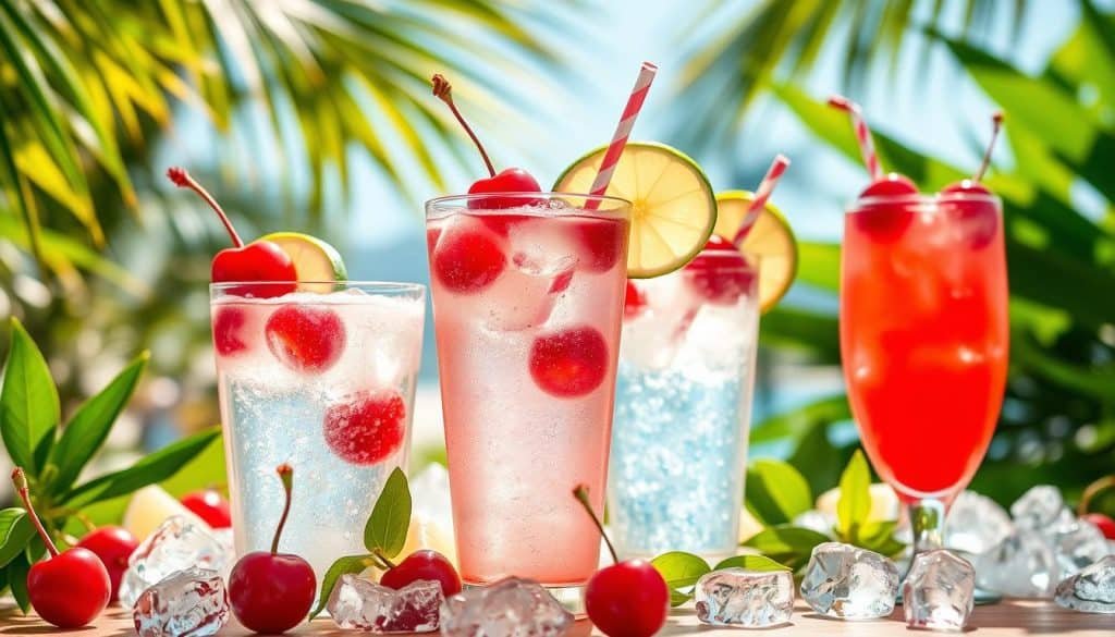 Summer refreshments with cherry lime drinks